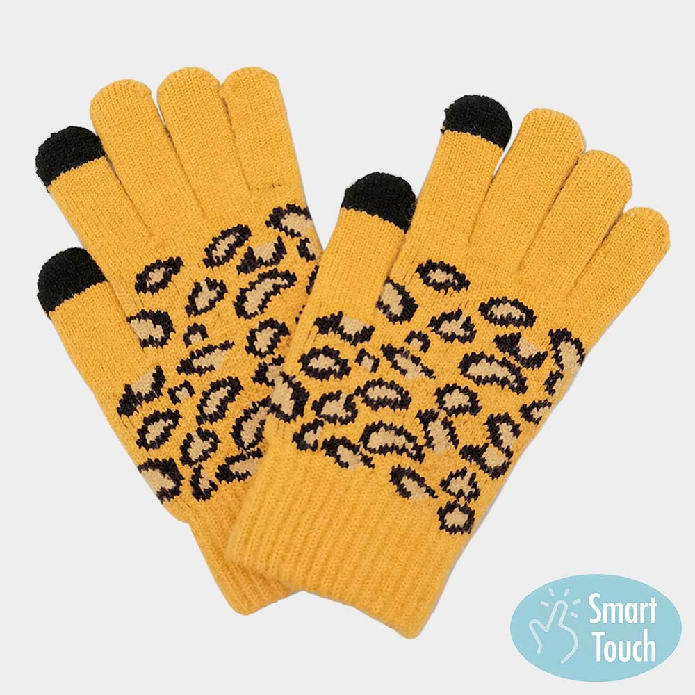 Mustard yellow leopard pattern smart gloves - Picture 1 of 5